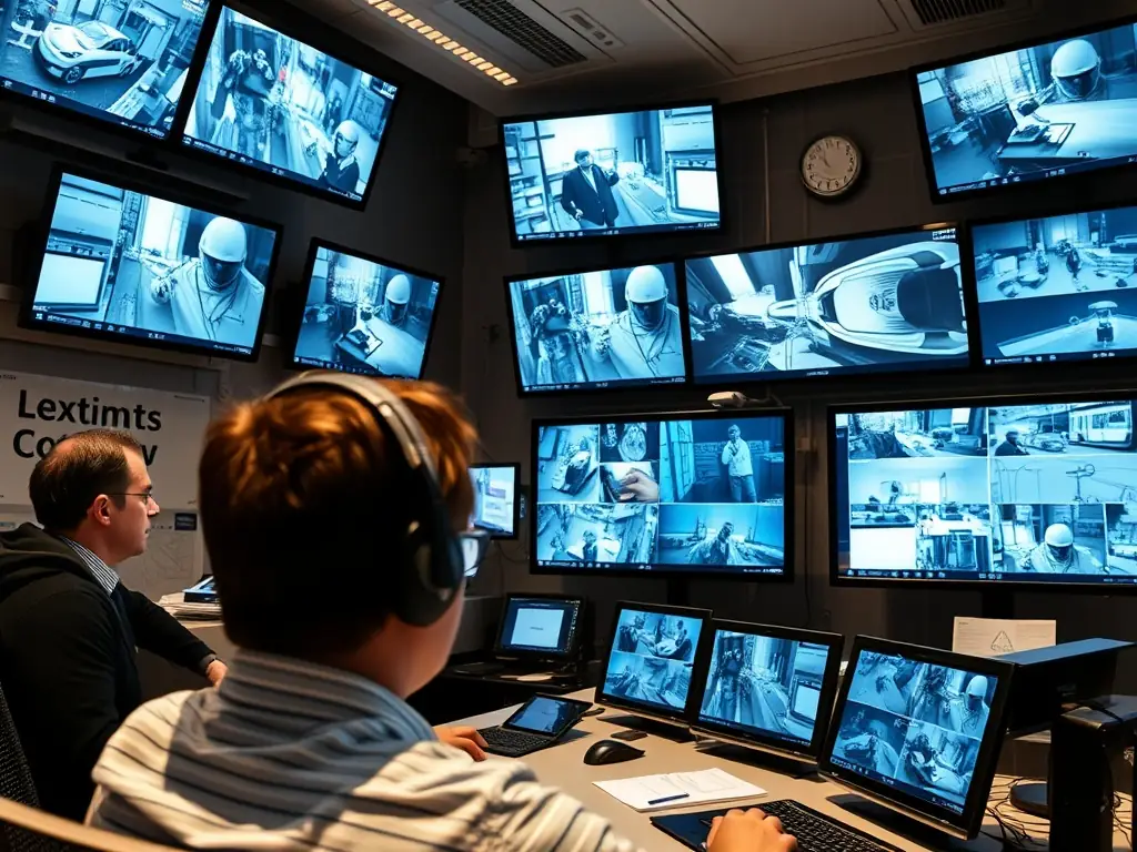 An image of a CCTV control room with multiple screens displaying live feeds, emphasizing the importance of security and surveillance solutions.